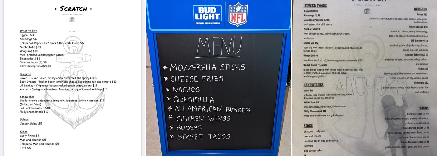 Anchors Aweigh Dive Bar Menu