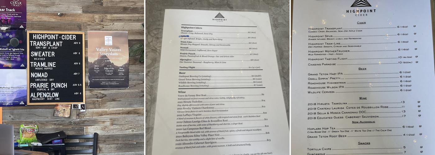 Highpoint Cider Menu