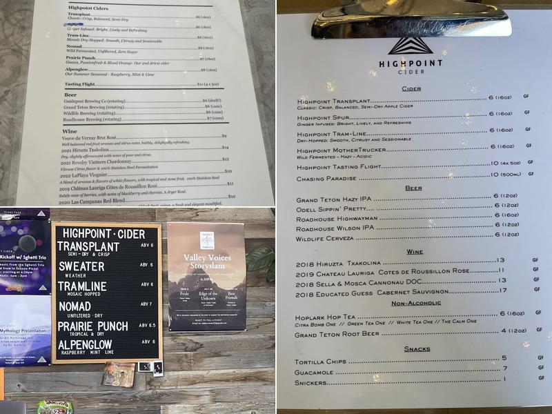 Highpoint Cider Menu