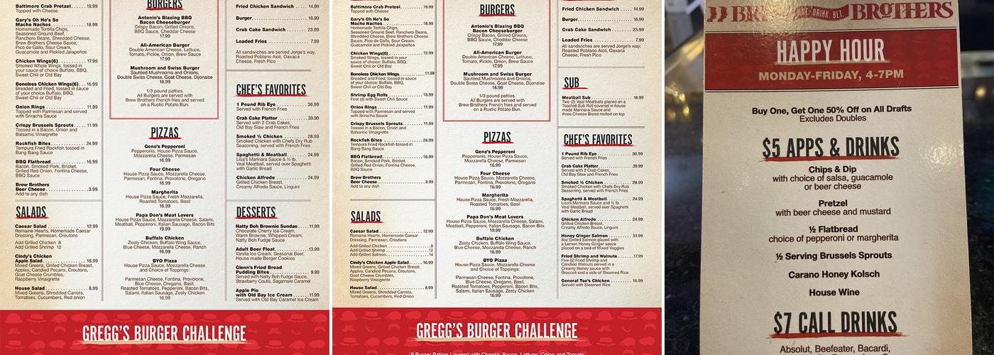 Brew Brothers Menu