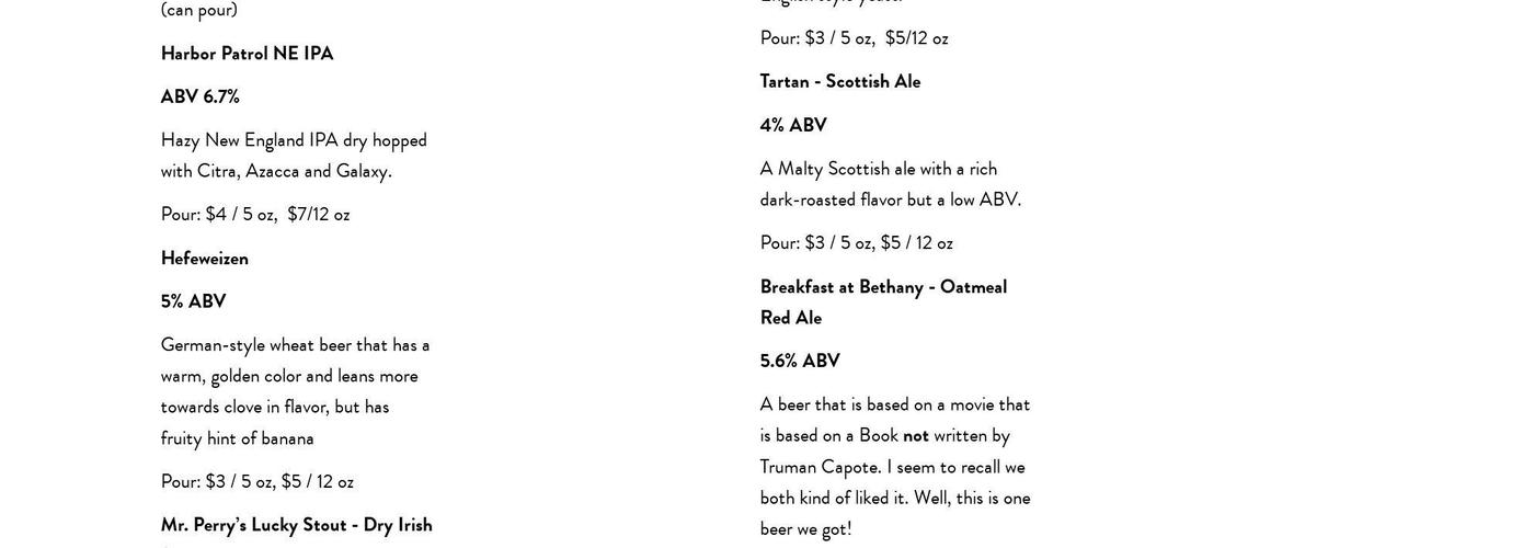 Lucky Goat Brewing LLC Menu