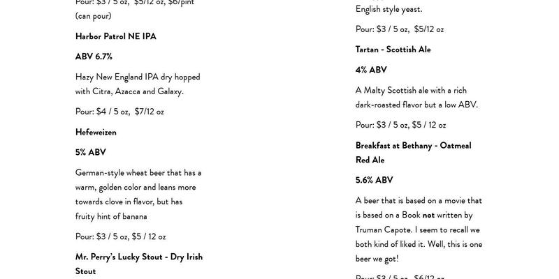 Lucky Goat Brewing LLC Menu