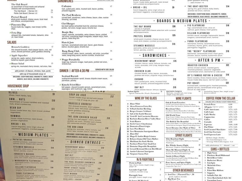 Oak & Front Wine Bar and Tasting Room Menu