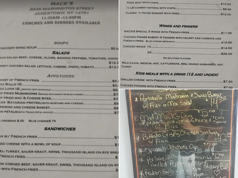 Mack's Bar & Restaurant Menu