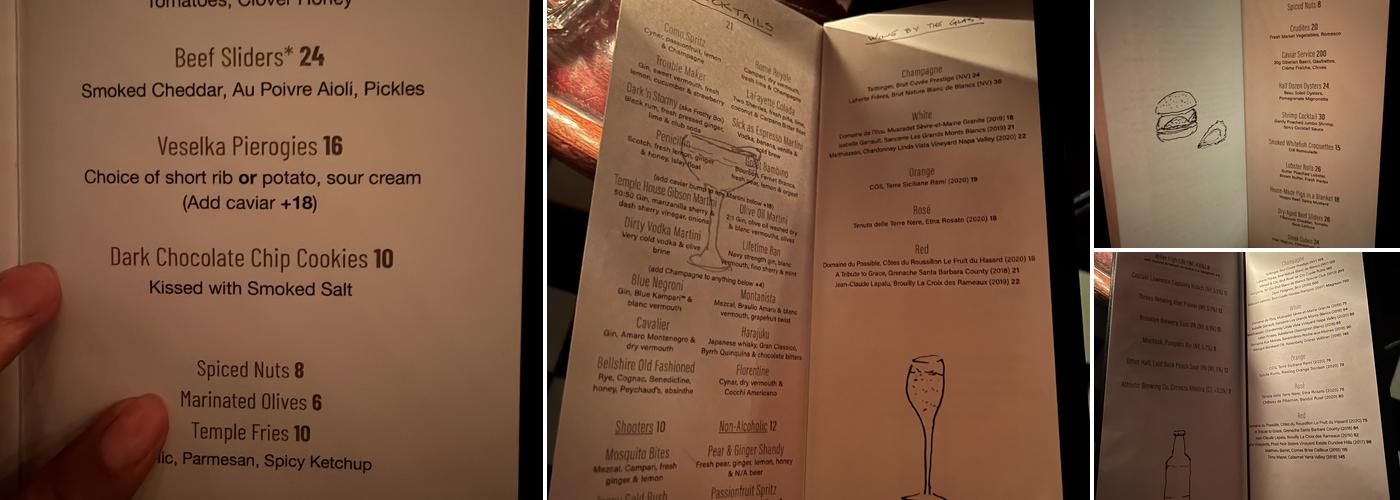 Temple Bar Menu