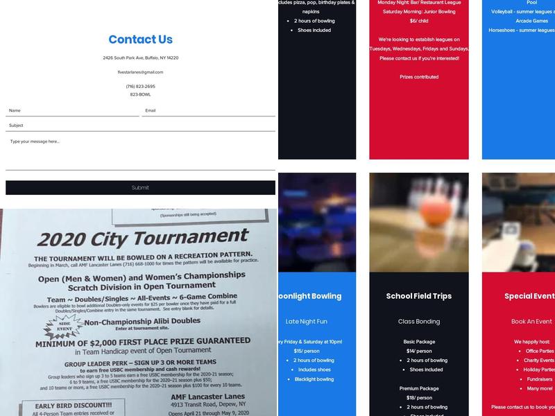 Five Star Lanes Menu