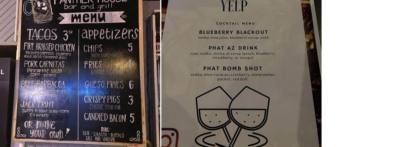 Phat's Bar Menu