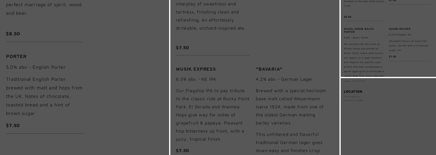 Narragansett Brewery Menu