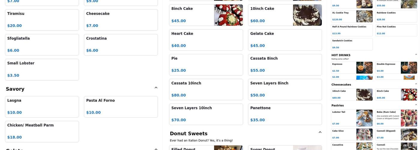 Massimo's Italian Bakery Menu