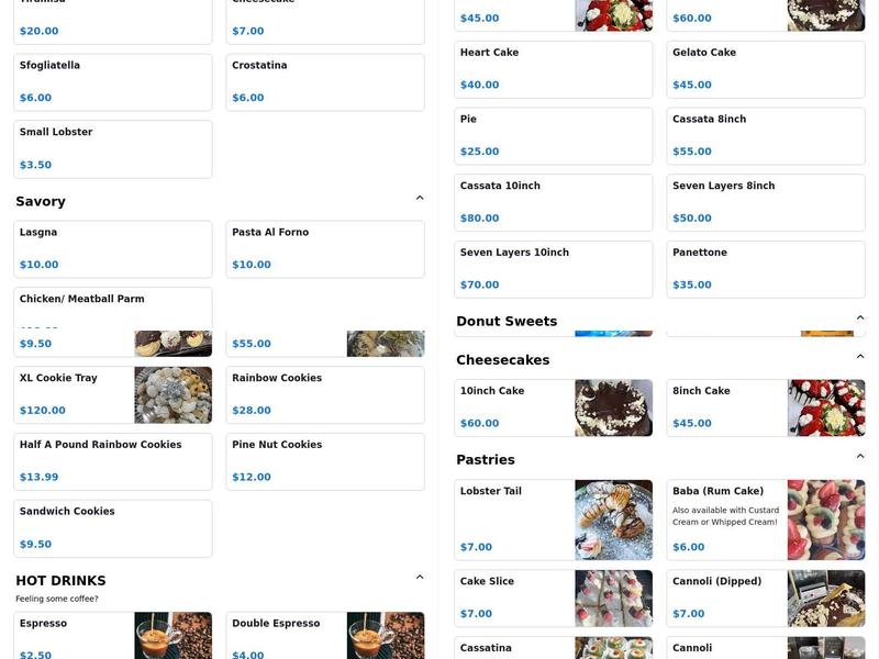 Massimo's Italian Bakery Menu