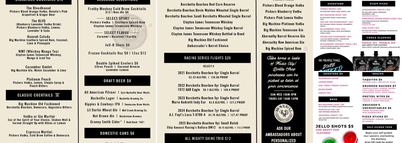 Big Machine Brewery & Distillery Menu
