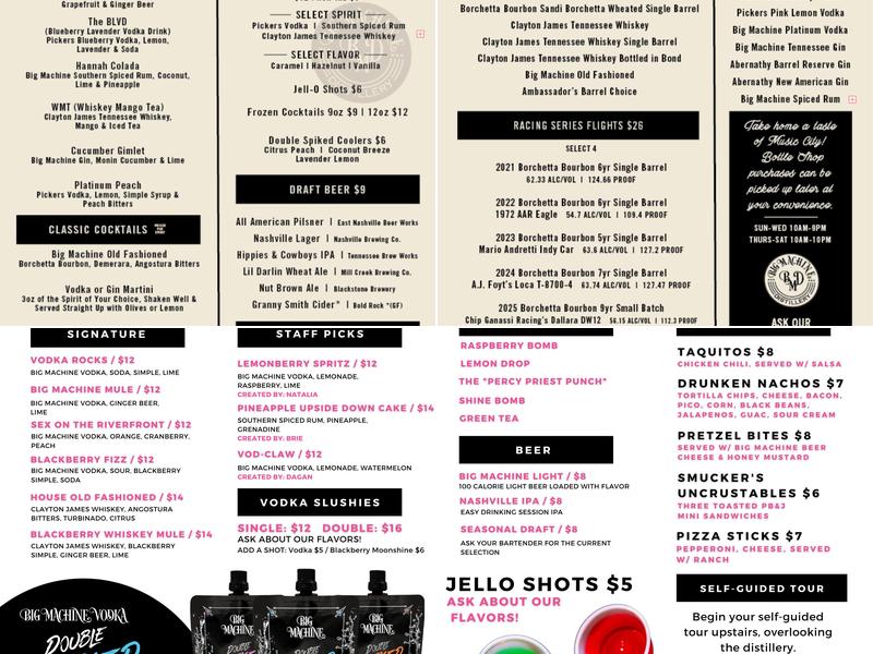 Big Machine Brewery & Distillery Menu