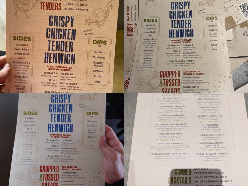 Hops & Hens Menu