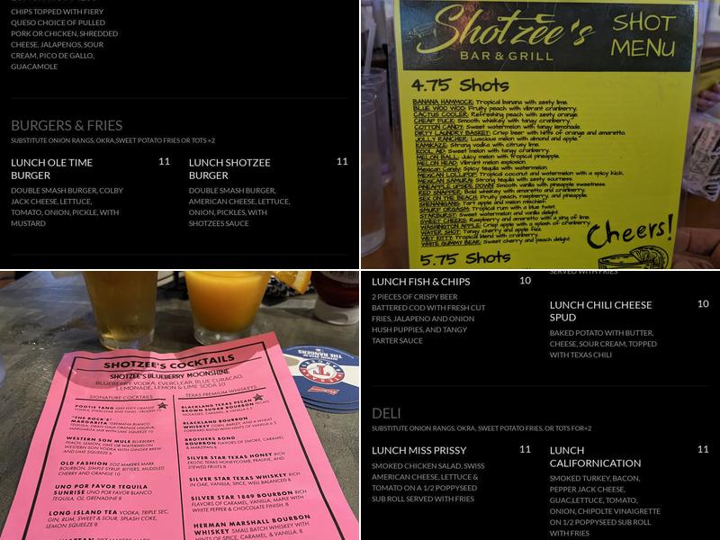 Shotzee's Bar & Grill Menu