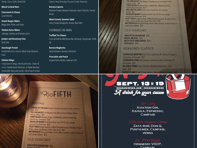 1900 Fifth Bar + Lounge Menu