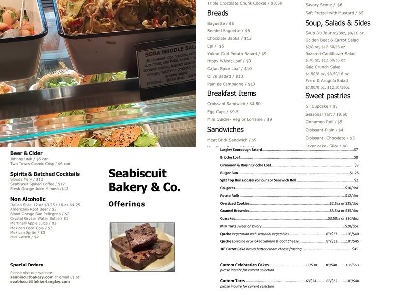 Seabiscuit Bakery Menu