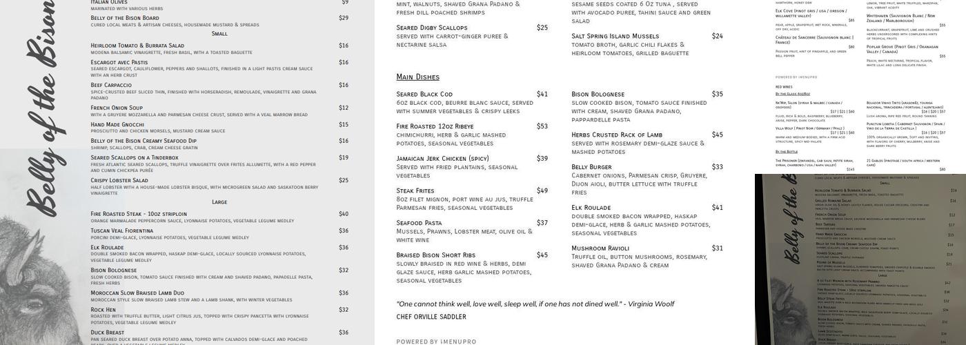 Belly of the Bison Menu