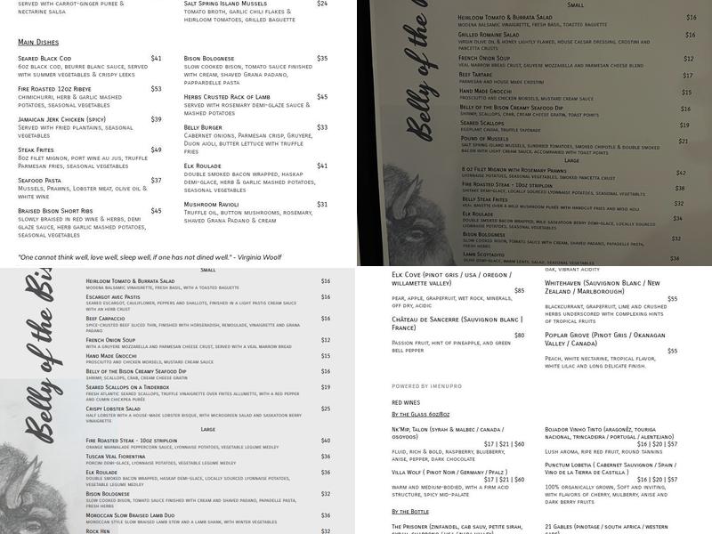 Belly of the Bison Menu