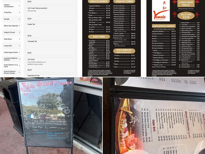 YAMATO STEAK HOUSE OF JAPAN Menu