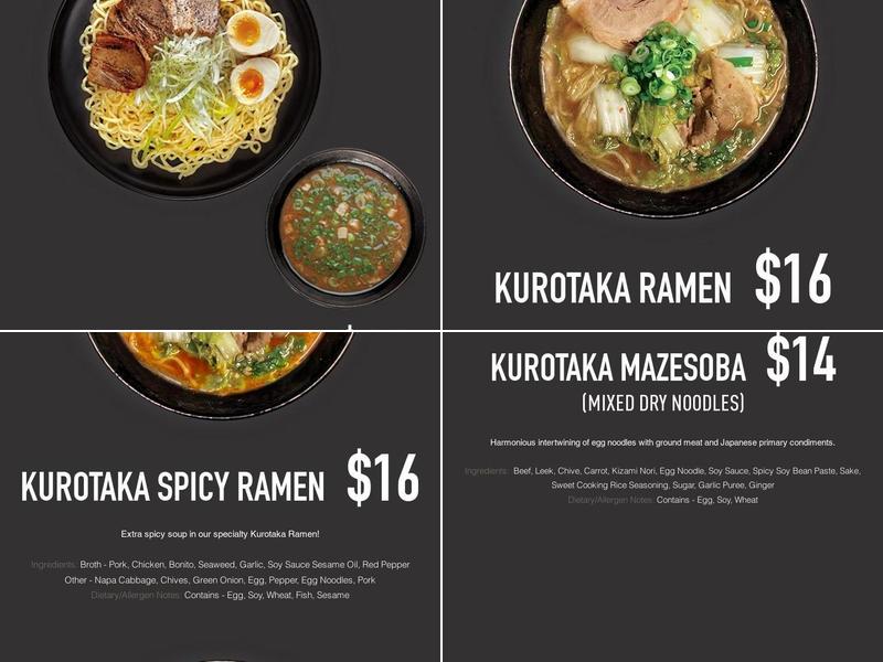 Kurotaka Ramen Menu