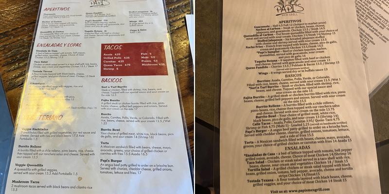Papi's Mex Grill Menu