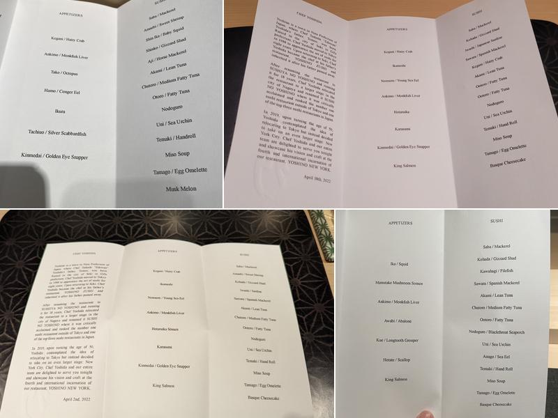 YOSHINO • NEW YORK Menu
