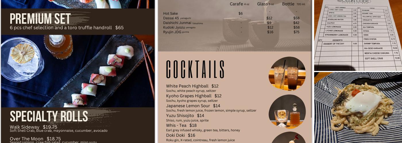 Ocean Code Handroll Bar Menu