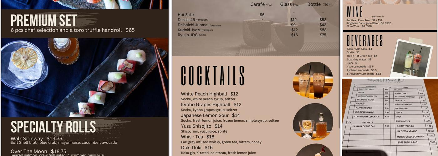 Ocean Code Handroll Bar Menu