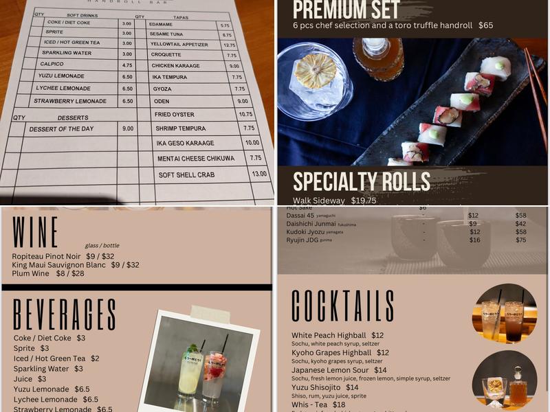 Ocean Code Handroll Bar Menu