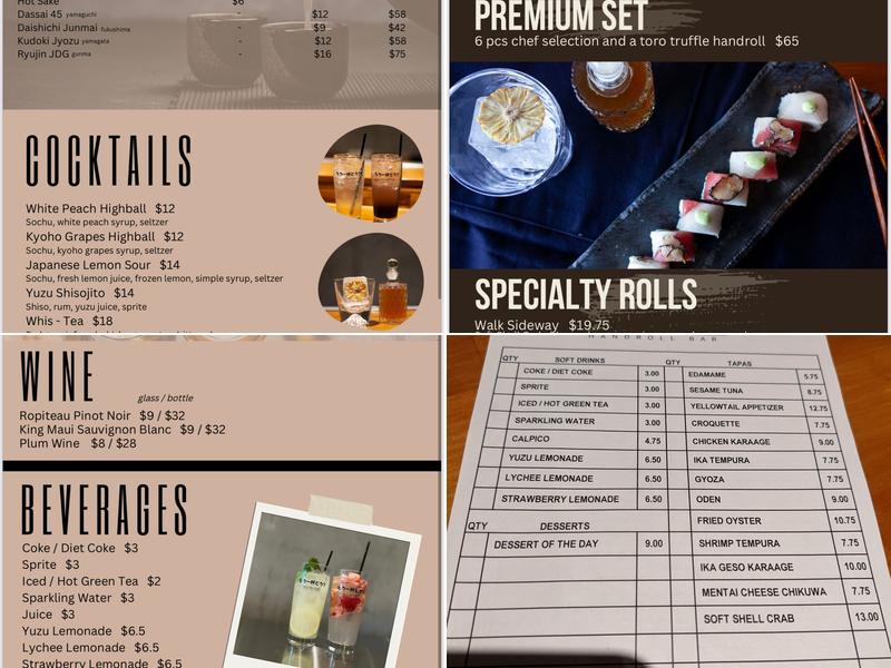 Ocean Code Handroll Bar Menu