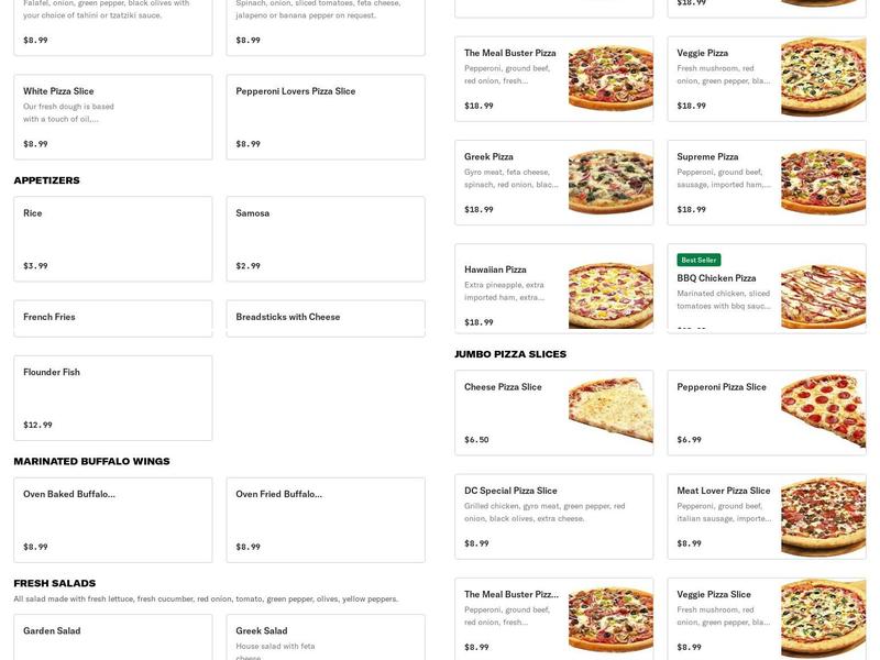 DC pizza and Kabob Menu