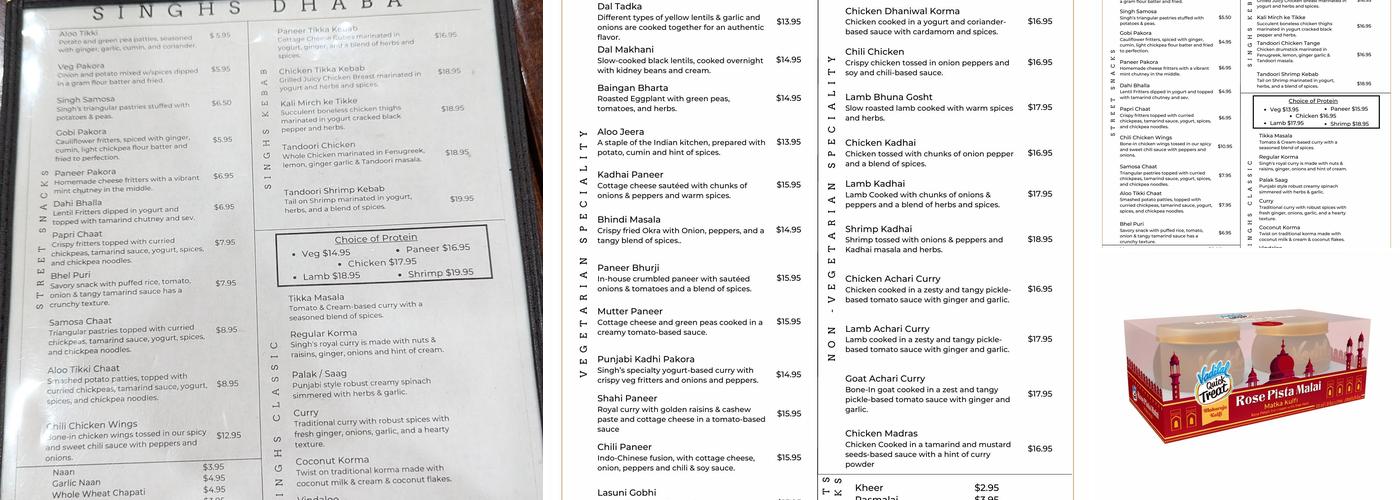Singh's Dhaba Menu