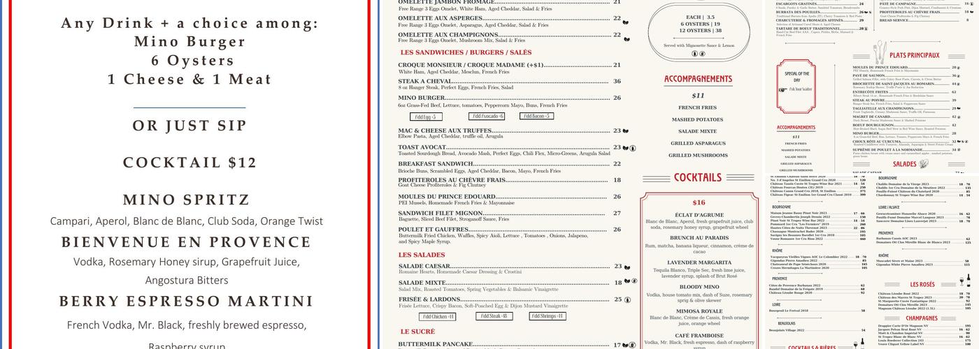 Mino Brasserie Menu