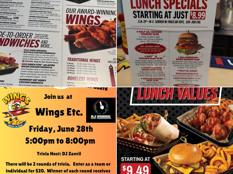 Wings Etc. Menu
