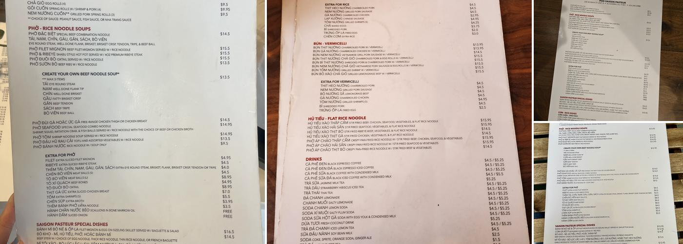 Pho Saigon Pasteur Menu