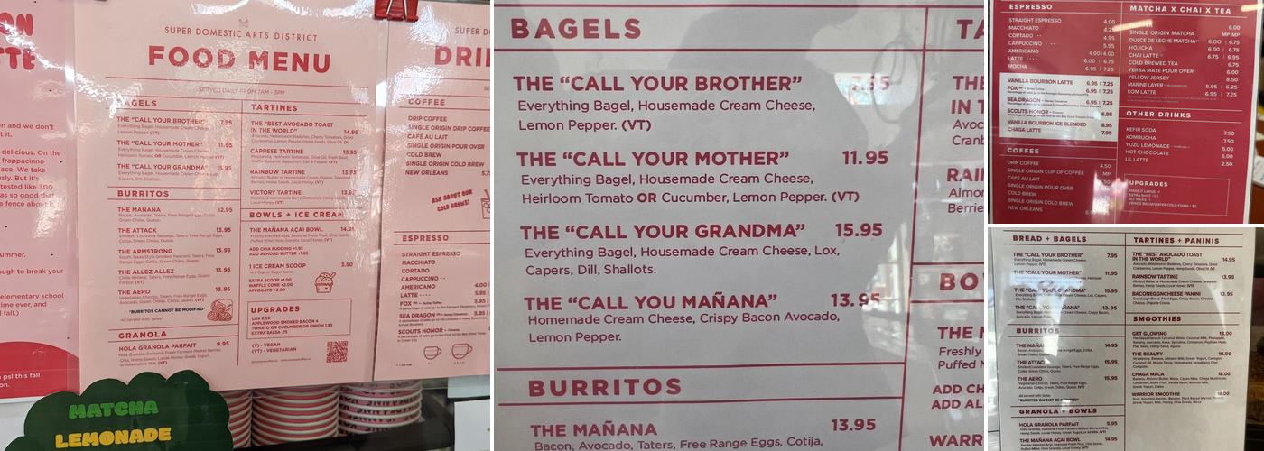 Super Domestic Arts District Menu