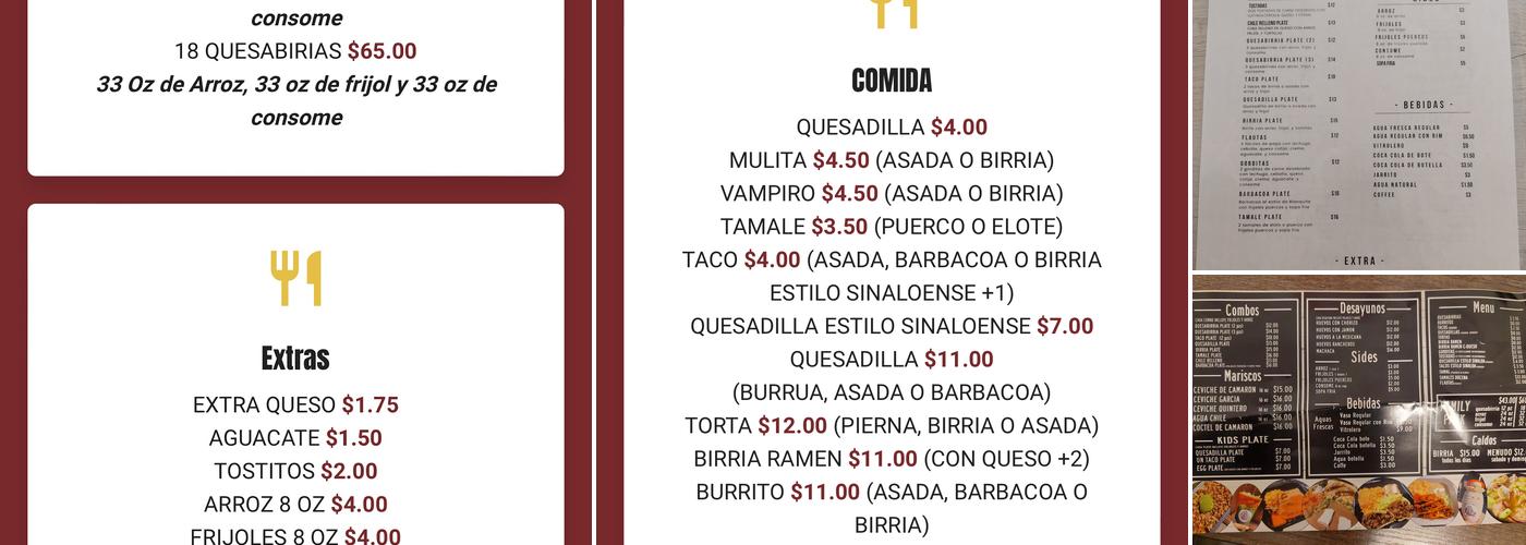 Cocina Sinaloense Menu