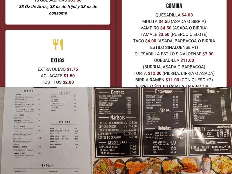 Cocina Sinaloense Menu