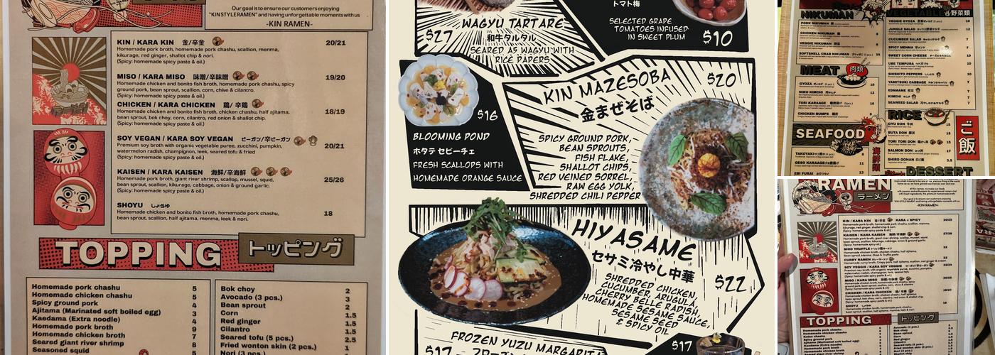 Kin ramen Menu
