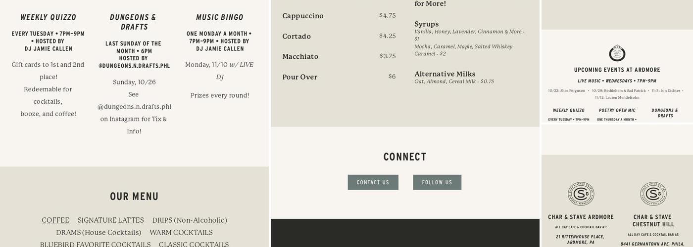 Char & Stave Menu
