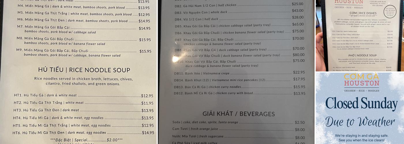 Cơm Gà Houston Menu