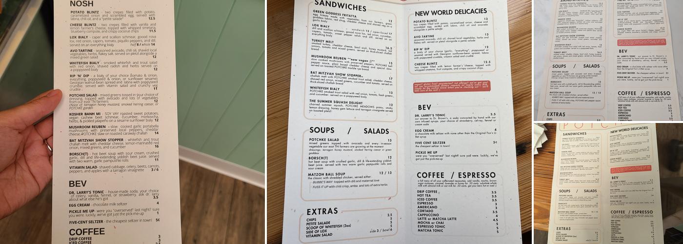 Potchke Menu