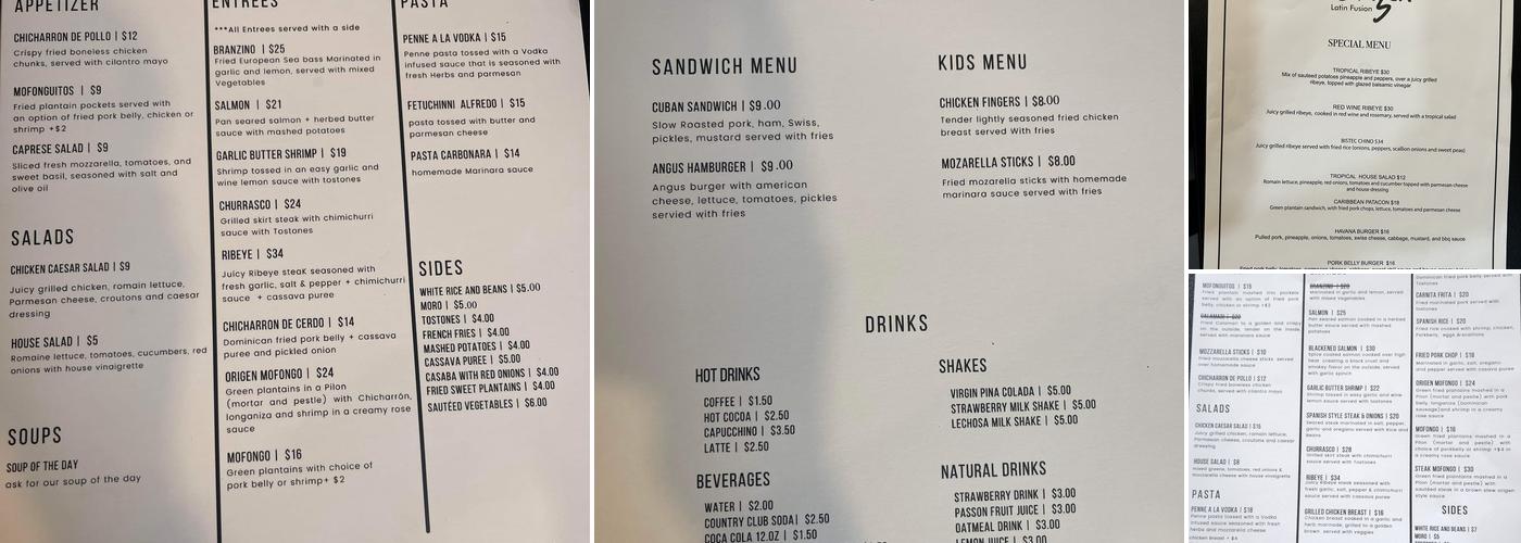 Origen Latin Fusion Menu