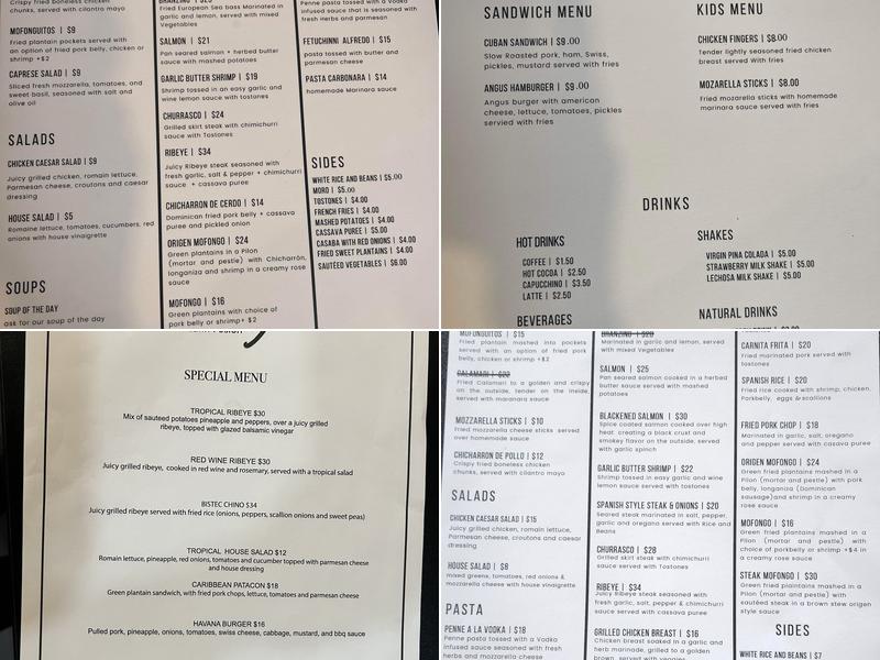 Origen Latin Fusion Menu