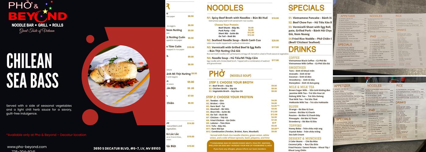 PHO & BEYOND Menu