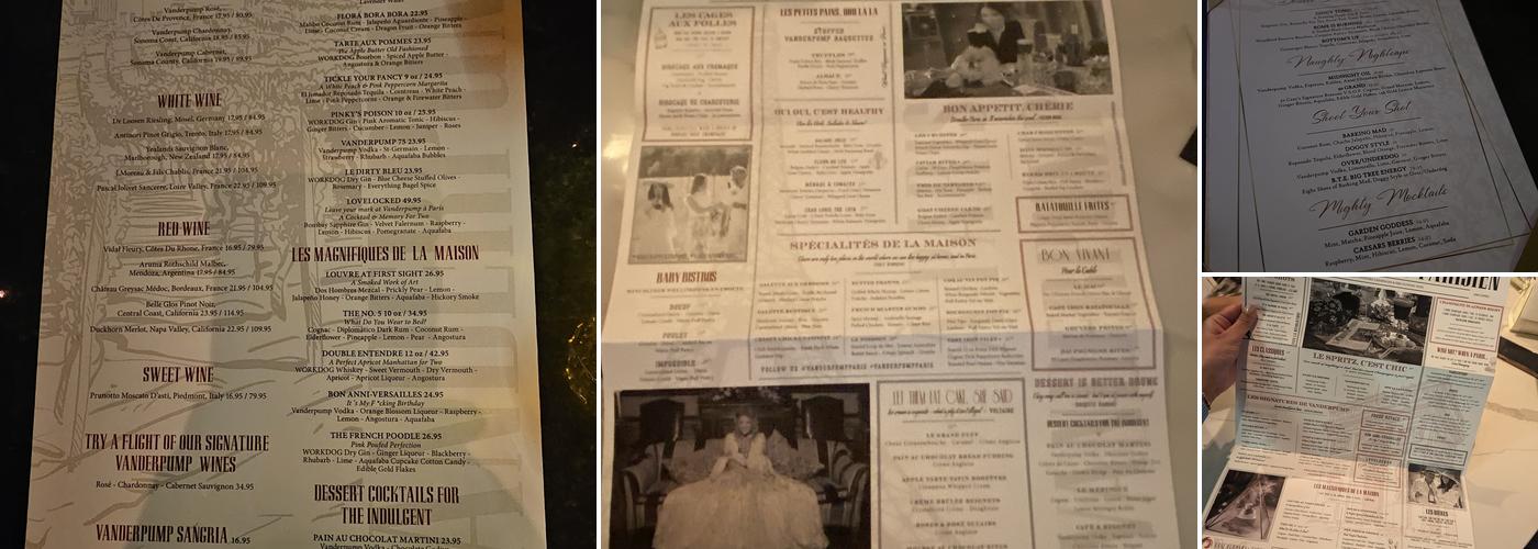 Vanderpump à Paris Menu