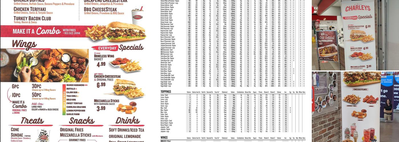 Charleys Cheesesteaks and Wings Menu