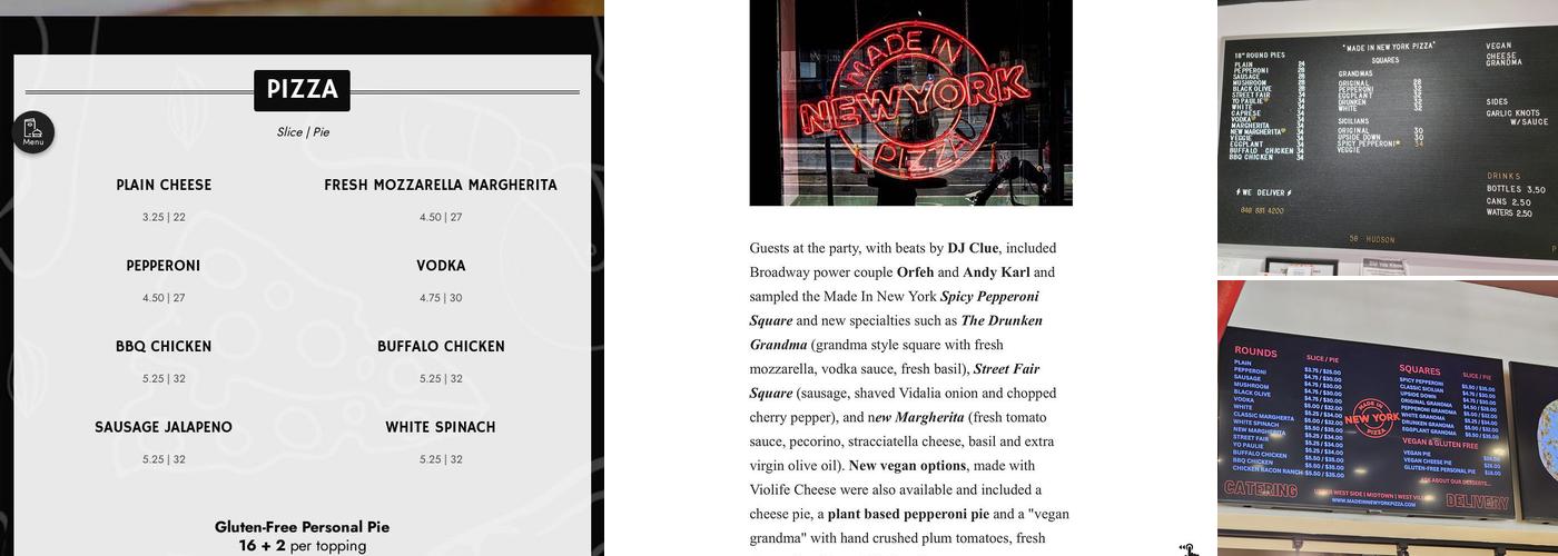 Made in New York Pizza Menu