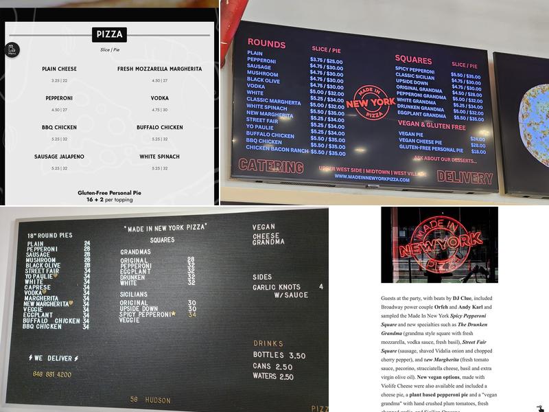Made in New York Pizza Menu