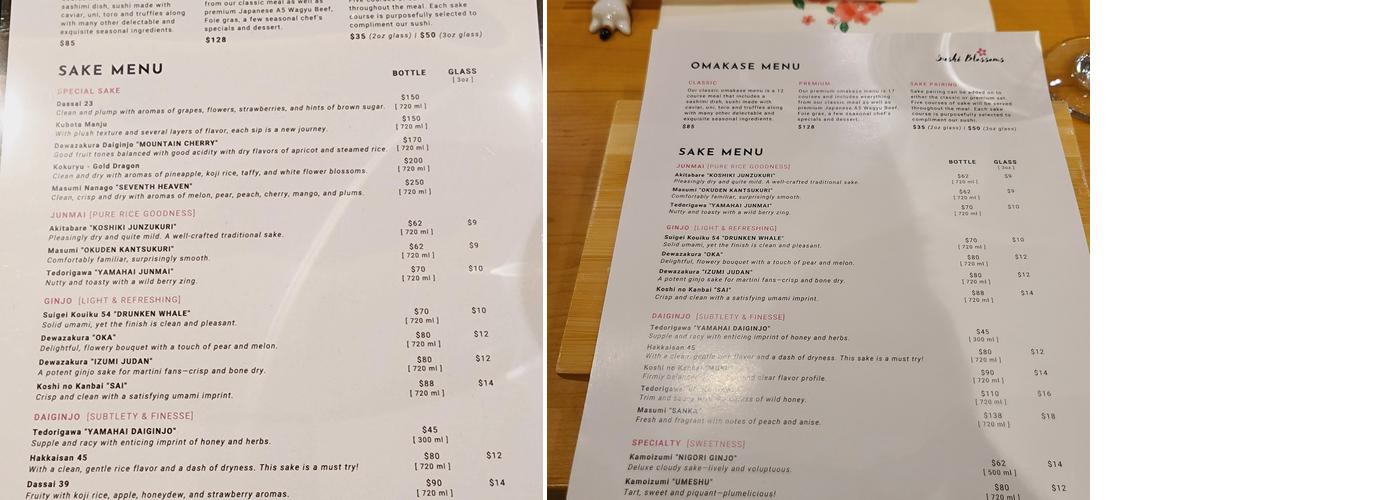 Sushi Blossoms - Omakase Sushi in Chelsea NYC Menu